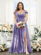 A-Line V-Neck Split Side Ruched Floor-Length Chiffon Plus Size Bridesmaid Dresses