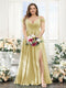 A-Line V-Neck Split Side Ruched Floor-Length Chiffon Plus Size Bridesmaid Dresses