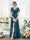 A-Line V-Neck Short Sleeves Split Side Ruched Floor-Length Chiffon Bridesmaid Dresses