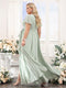 A-Line V-Neck Short Sleeves Split Side Ruched Floor-Length Chiffon Plus Size Bridesmaid Dresses
