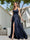 A-Line Spaghetti Straps V-Neck Sleeveless Metallic Lurex Long Prom Dresses