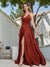 A-Line Spaghetti Straps V-Neck Sleeveless Metallic Lurex Long Prom Dresses