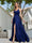 A-Line Spaghetti Straps V-Neck Sleeveless Metallic Lurex Long Prom Dresses