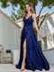 A-Line Spaghetti Straps V-Neck Sleeveless Metallic Lurex Long Prom Dresses