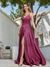 A-Line Spaghetti Straps V-Neck Sleeveless Metallic Lurex Long Prom Dresses