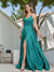 A-Line Spaghetti Straps V-Neck Sleeveless Metallic Lurex Long Prom Dresses