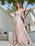 A-Line Spaghetti Straps V-Neck Sleeveless Metallic Lurex Long Prom Dresses