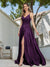 A-Line Spaghetti Straps V-Neck Sleeveless Metallic Lurex Long Prom Dresses