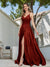 A-Line Spaghetti Straps V-Neck Sleeveless Metallic Lurex Long Prom Dresses