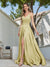 A-Line Spaghetti Straps V-Neck Sleeveless Metallic Lurex Long Prom Dresses
