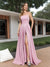 A-Line Sleeveless Metallic Lurex Long Prom Dresses with Spaghetti Straps