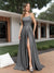 A-Line Sleeveless Metallic Lurex Long Prom Dresses with Spaghetti Straps