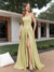 A-Line Sleeveless Metallic Lurex Long Prom Dresses with Spaghetti Straps