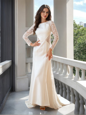 A-Line/Princess Scoop Long Sleeves Wedding Dresses with Lace