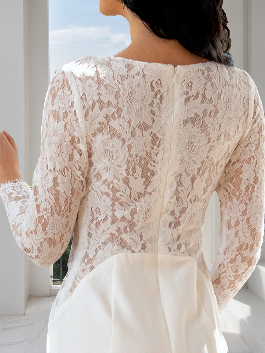 A-Line/Princess Scoop Long Sleeves Wedding Dresses with Lace