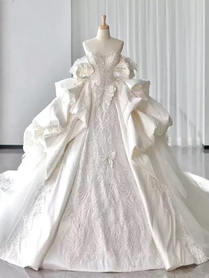 Ball Gown Off-the-Shoulder Wedding Dresses with Appliques & Beadings