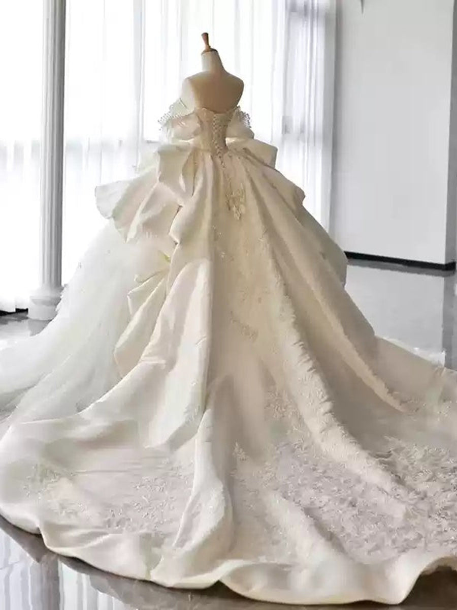 Ball Gown Off-the-Shoulder Wedding Dresses with Appliques &amp; Beadings