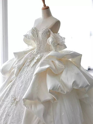 Ball Gown Off-the-Shoulder Wedding Dresses with Appliques & Beadings