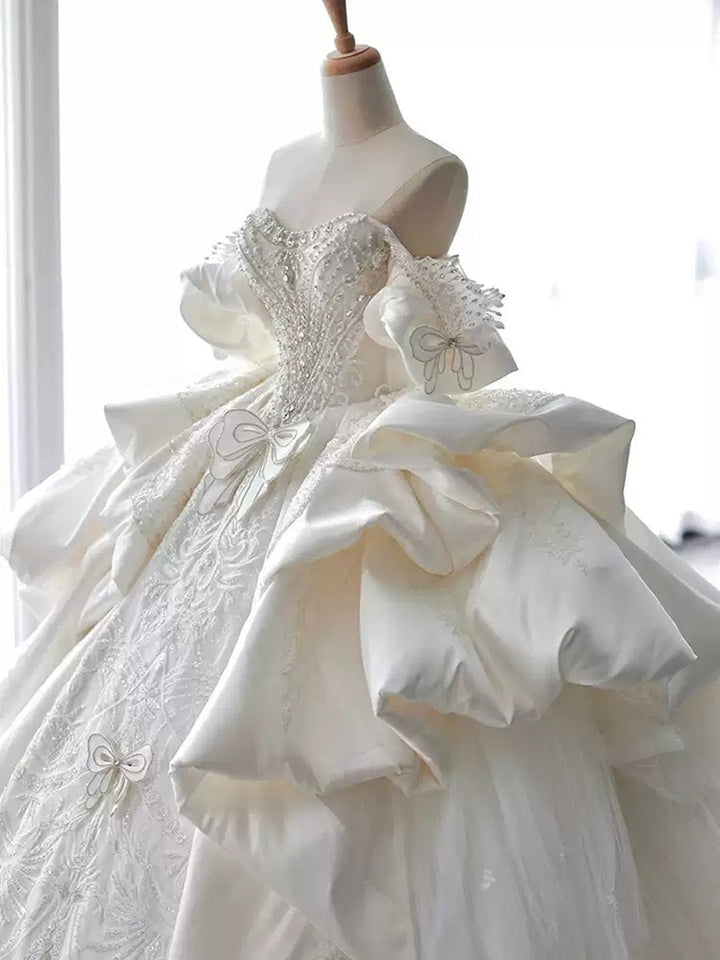 Ball Gown Off-the-Shoulder Wedding Dresses with Appliques &amp; Beadings