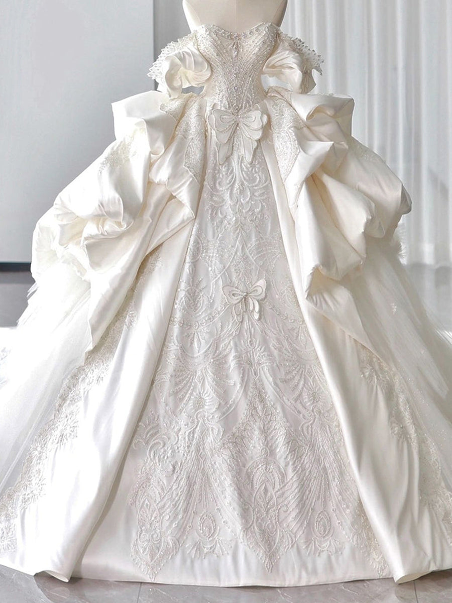 Ball Gown Off-the-Shoulder Wedding Dresses with Appliques &amp; Beadings
