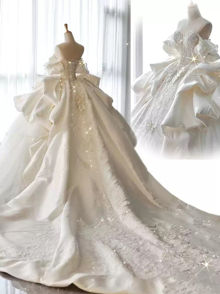 Ball Gown Off-the-Shoulder Wedding Dresses with Appliques &amp; Beadings