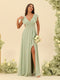 A-Line/Princess V-Neck Long Bridesmaid Dresses with Ruffles