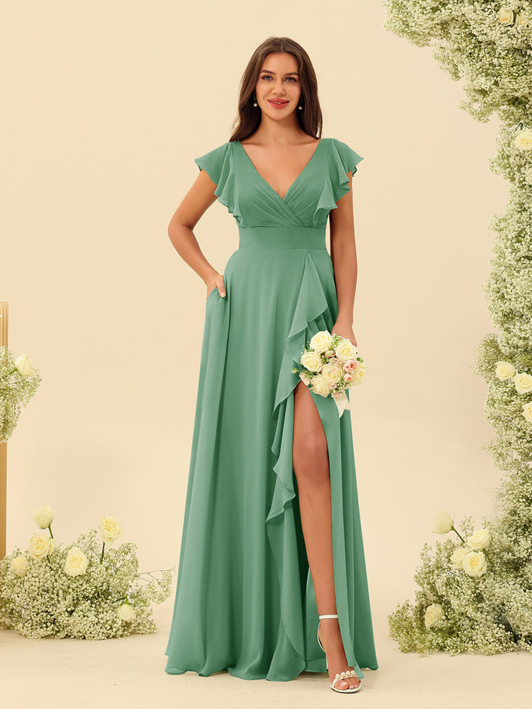 A-Line/Princess V-Neck Long Sleeves Ruffles Wedding Dresses main image 1