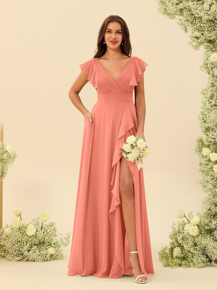 Salmon colored bridesmaid dresses store