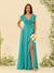 A-Line/Princess V-Neck Long Bridesmaid Dresses with Ruffles