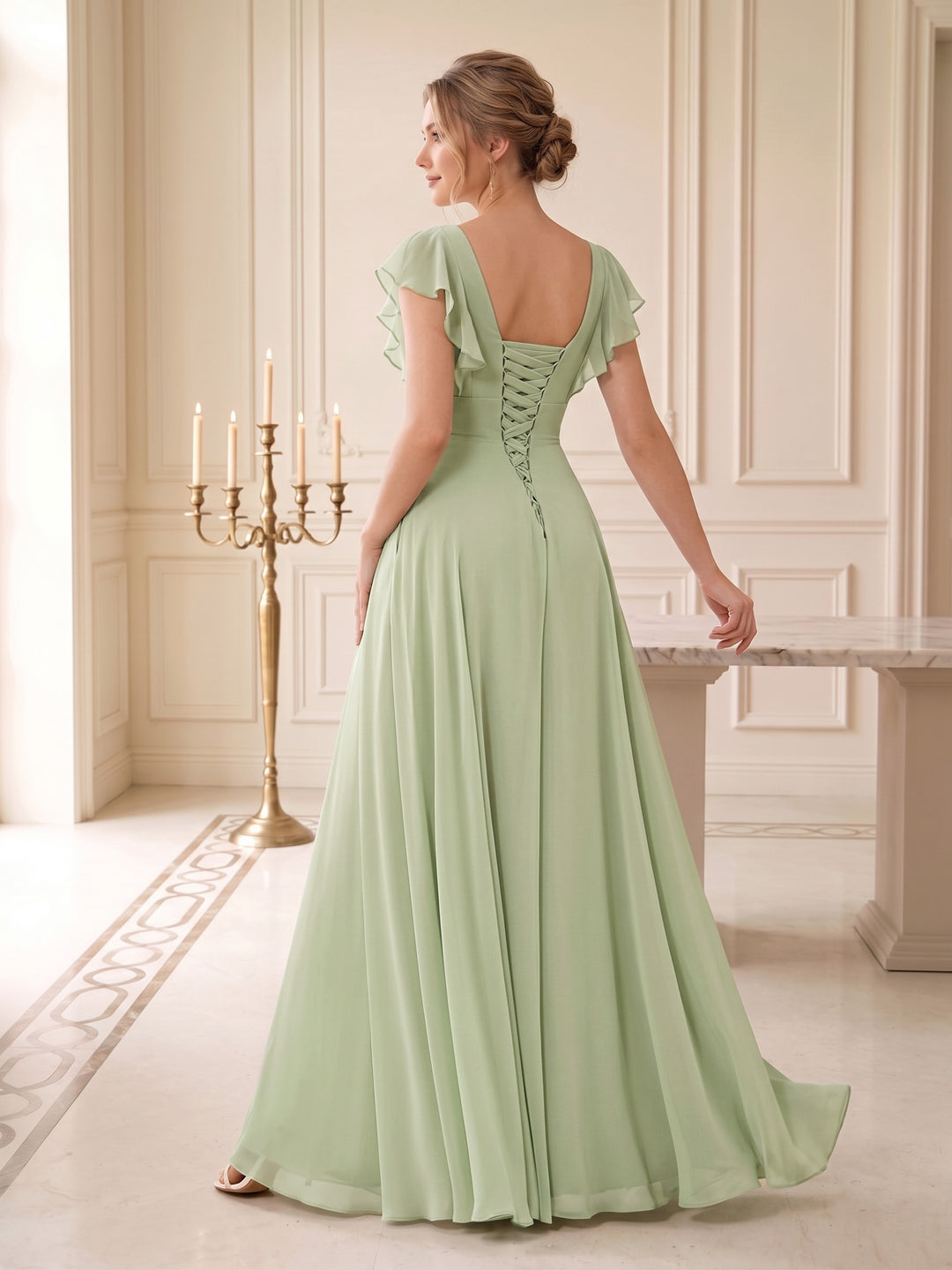 A-Line/Princess V-Neck Wedding Guest Dresses with Ruffles
