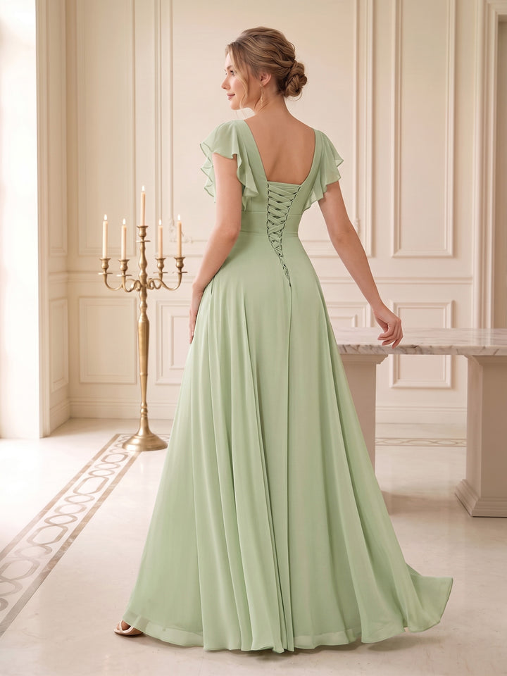 A-Line/Princess V-Neck Wedding Guest Dresses with Ruffles