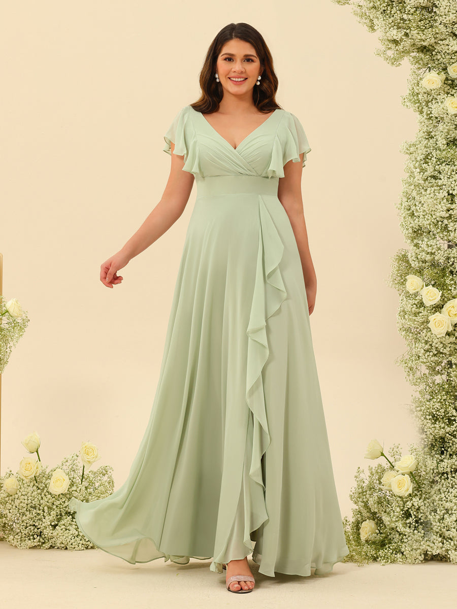 Lavetir Blush Pink Long Plus Size Bridesmaid Dresses A-line V-Neck 2026