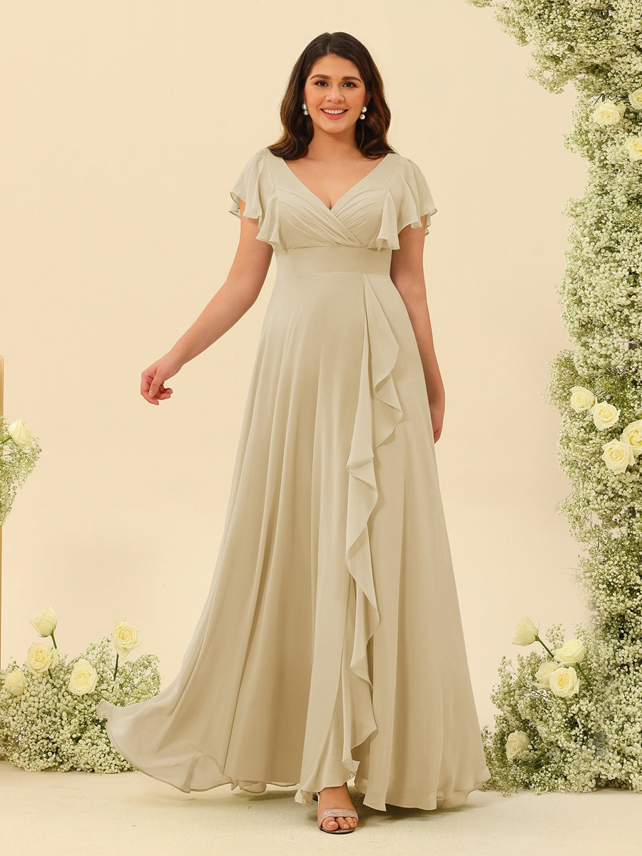 Lavetir Blush Pink Long Plus Size Bridesmaid Dresses A-line V-Neck 2026