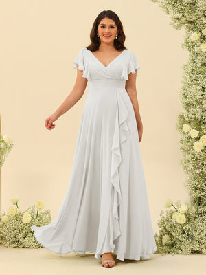 A-Line/Princess V-Neck Plus Size Bridesmaid Dresses with Ruffles