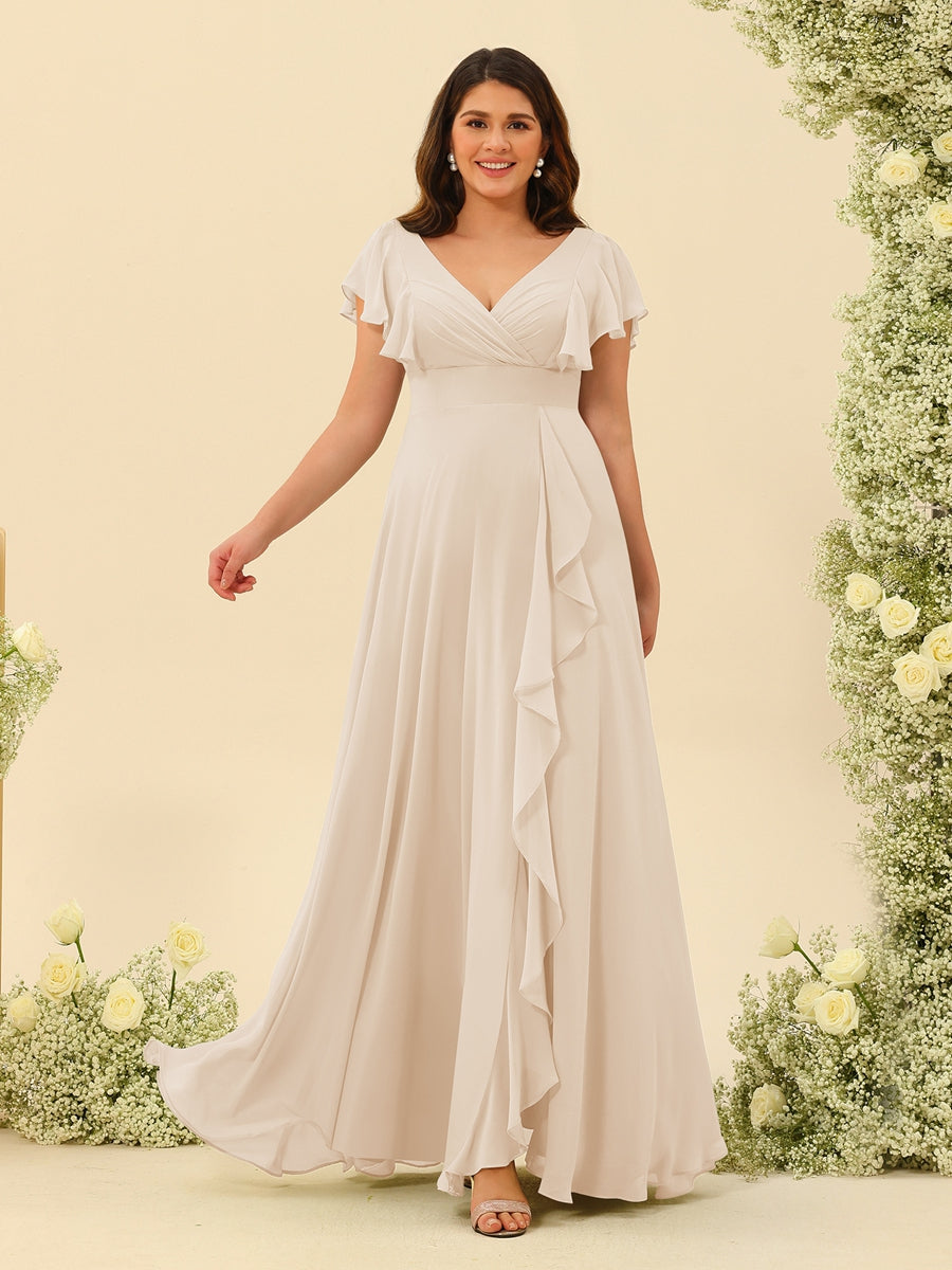 Lavetir Blush Pink Long Plus Size Bridesmaid Dresses A-line V-Neck 2026