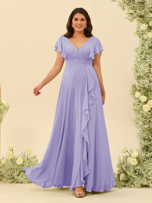 Lavetir Lavender Long Plus Size Bridesmaid Dresses A-line V-Neck 2026 Lavetir Lavender Long Plus Size Bridesmaid Dresses A-line V-Neck 2026