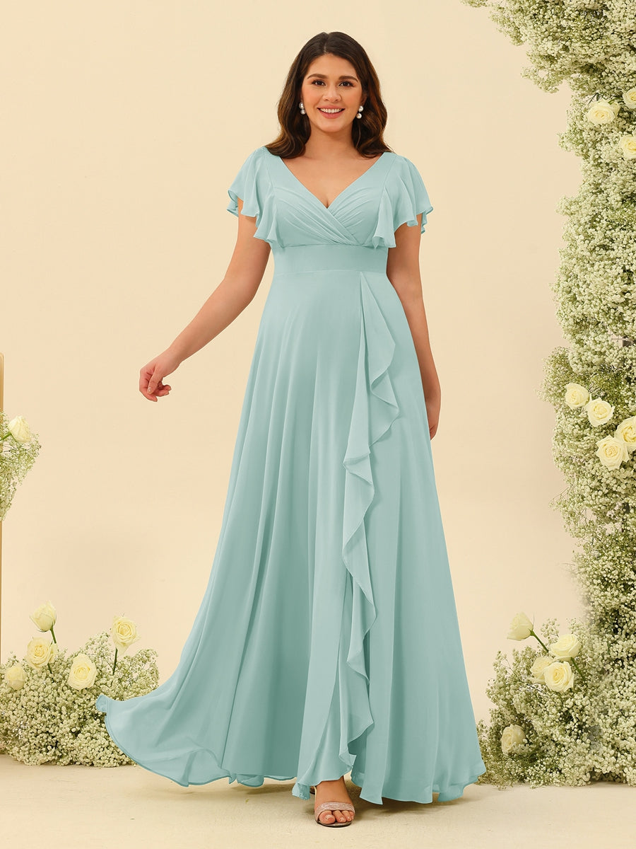 Lavetir Light Sky Blue Long Plus Size Bridesmaid Dresses A-line V-Neck 2026
