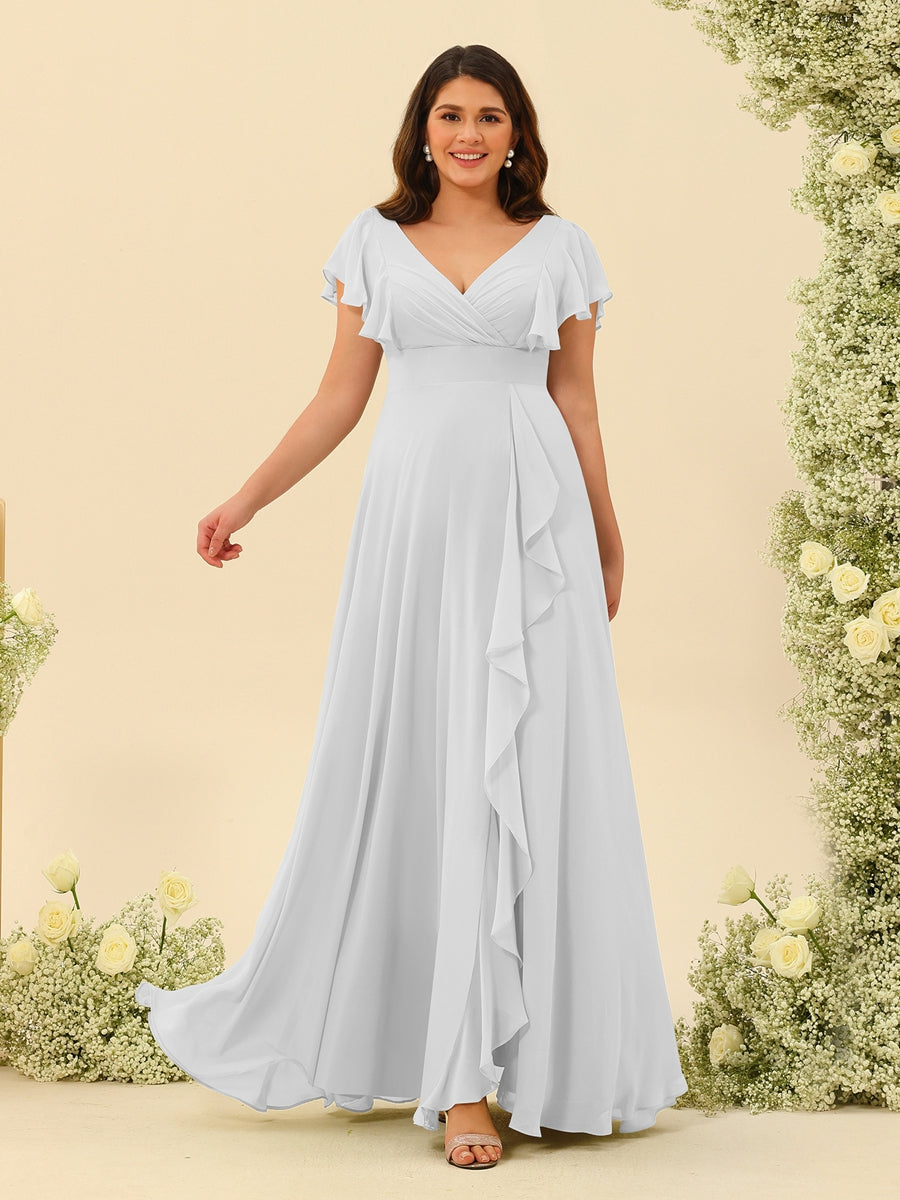 Lavetir Blush Pink Long Plus Size Bridesmaid Dresses A-line V-Neck 2026