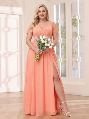 A-Line/Princess V-Neck Long Plus Size Bridesmaid Dresses with Split Side