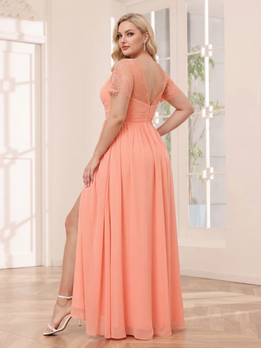 A-Line/Princess V-Neck Long Plus Size Bridesmaid Dresses with Split Side