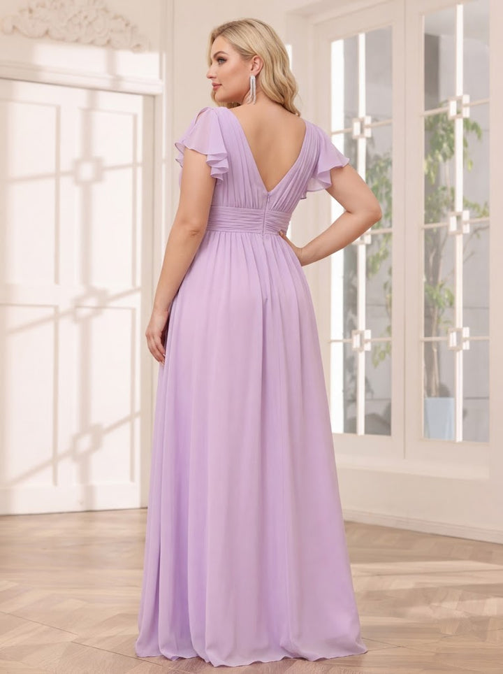 A-Line/Princess V-Neck Long Plus Size Bridesmaid Dresses with Ruffles