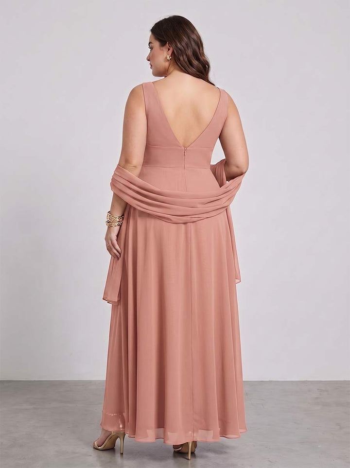 A-Line/Princess V-Neck Sleeveless Asymmetrical Plus Size Bridesmaid Dresses with Ruffles