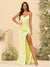 Sheath/Column Spaghetti Straps V-Neck Long Formal Dresses with Split Side