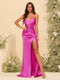 Sheath/Column Spaghetti Straps V-Neck Long Formal Dresses with Split Side