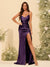 Sheath/Column Spaghetti Straps V-Neck Long Formal Dresses with Split Side