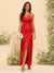 Sheath/Column V-Neck Long Formal Dresses with Split Side & Ruched