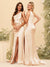 Sheath/Column One-Shoulder Long Formal Dresses with Split Side & Ruched