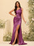 Sheath/Column One-Shoulder Long Formal Dresses with Split Side & Ruched