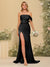 Sheath/Column Off-the-Shoulder Long Formal Dresses with Split Side
