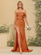 Sheath/Column Off-the-Shoulder Long Formal Dresses with Split Side